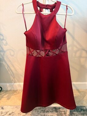 Macy's Wine Red Mesh-Panel A-Line Dress